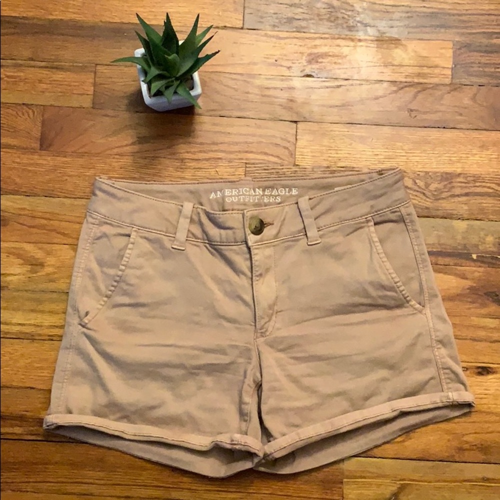 Blush AEO twill super stretch midi shorts
